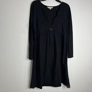Odd Molly Black Dress Sz 4 Long Sleeve V Neck Eyelet embroidered